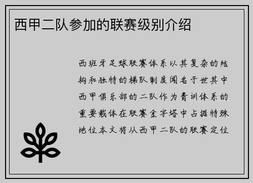 西甲二队参加的联赛级别介绍